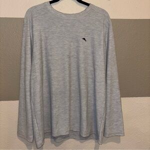 Tommy Bahama Men’s XL Grey Embroidered Long Sleeve Textured Crew Neck Tee Shirt